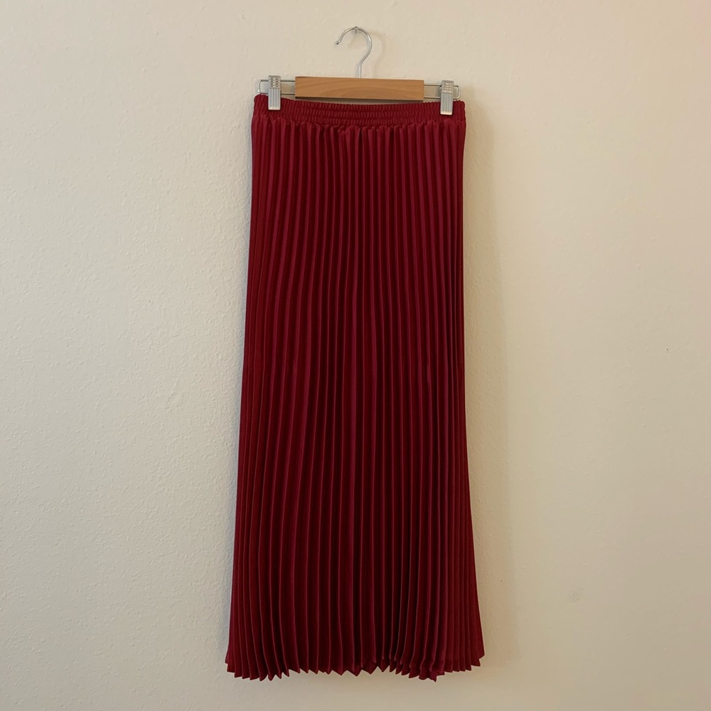 ‘A New Day’ Red Pleated Long Lined Skirt